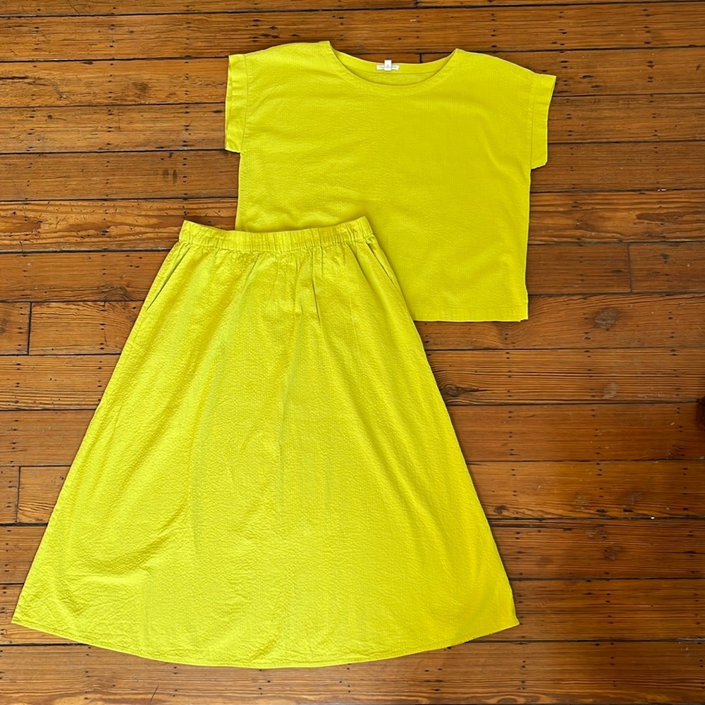 Eileen Fisher matching top & skirt set in yellow cotton (size medium)